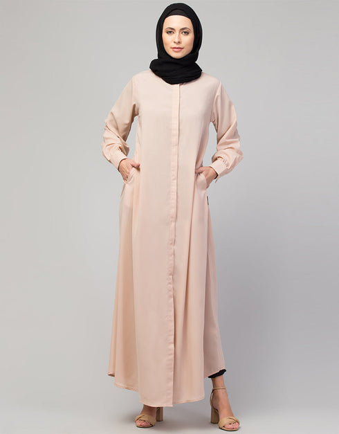 Trendy Basic abaya with front opening and hidden placket in the Shade  Skin